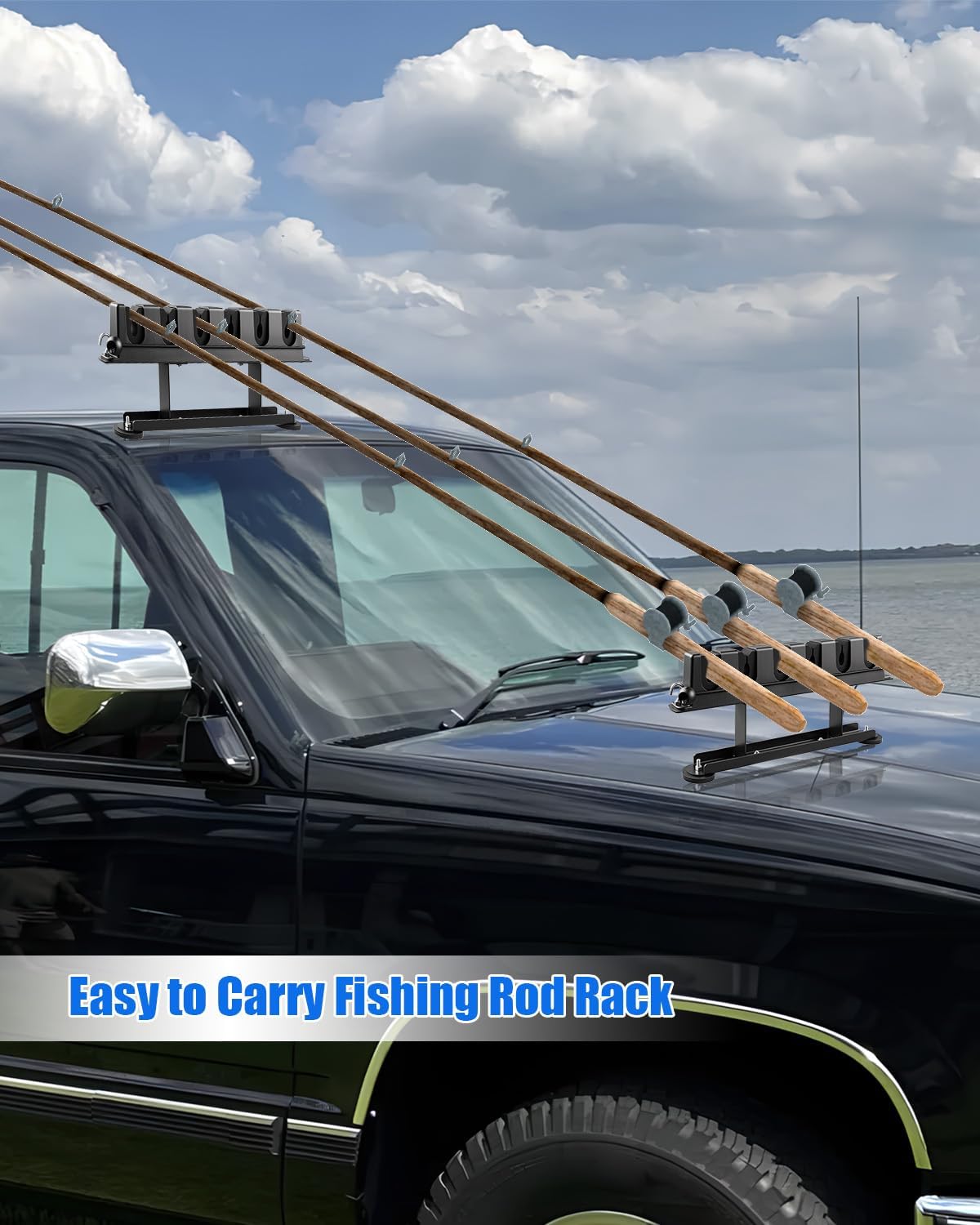 Fishing Rod Holder for Vehicles, Magnetic Fishing Rod Rack with Protective Pad, Waterproof Car Fishing Rod Mount with Rod Slots and Elastic Nylon Straps Suitable for Trucks Cars SUVs