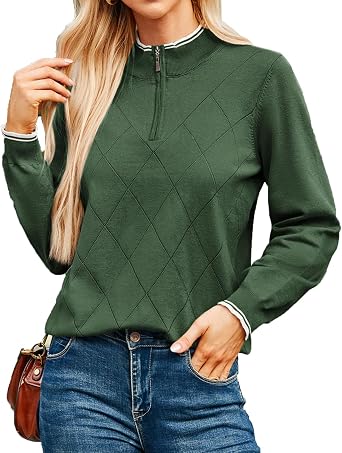 JACK SMITH Quarter Zip Pullover Sweaters for Womens, Rib Polo Sweater Tops