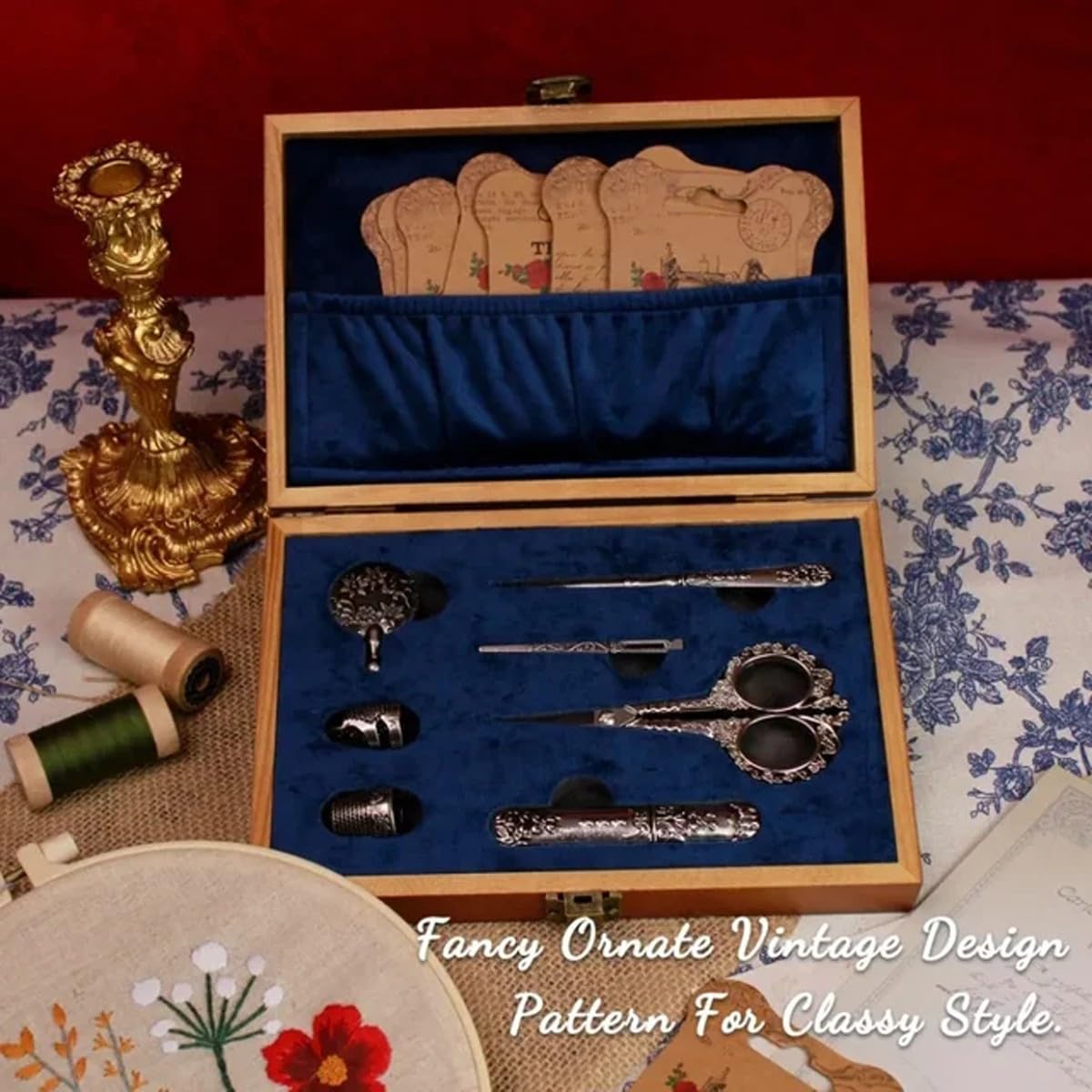 SubsOL Kit de Costura Vintage, Juego Completo de Tijeras para Bordar Antiguas de Estilo Europeo, Suministros para Manualidades DIY de Costura Retro con Tijeras y Agujas(Vintage Silver)