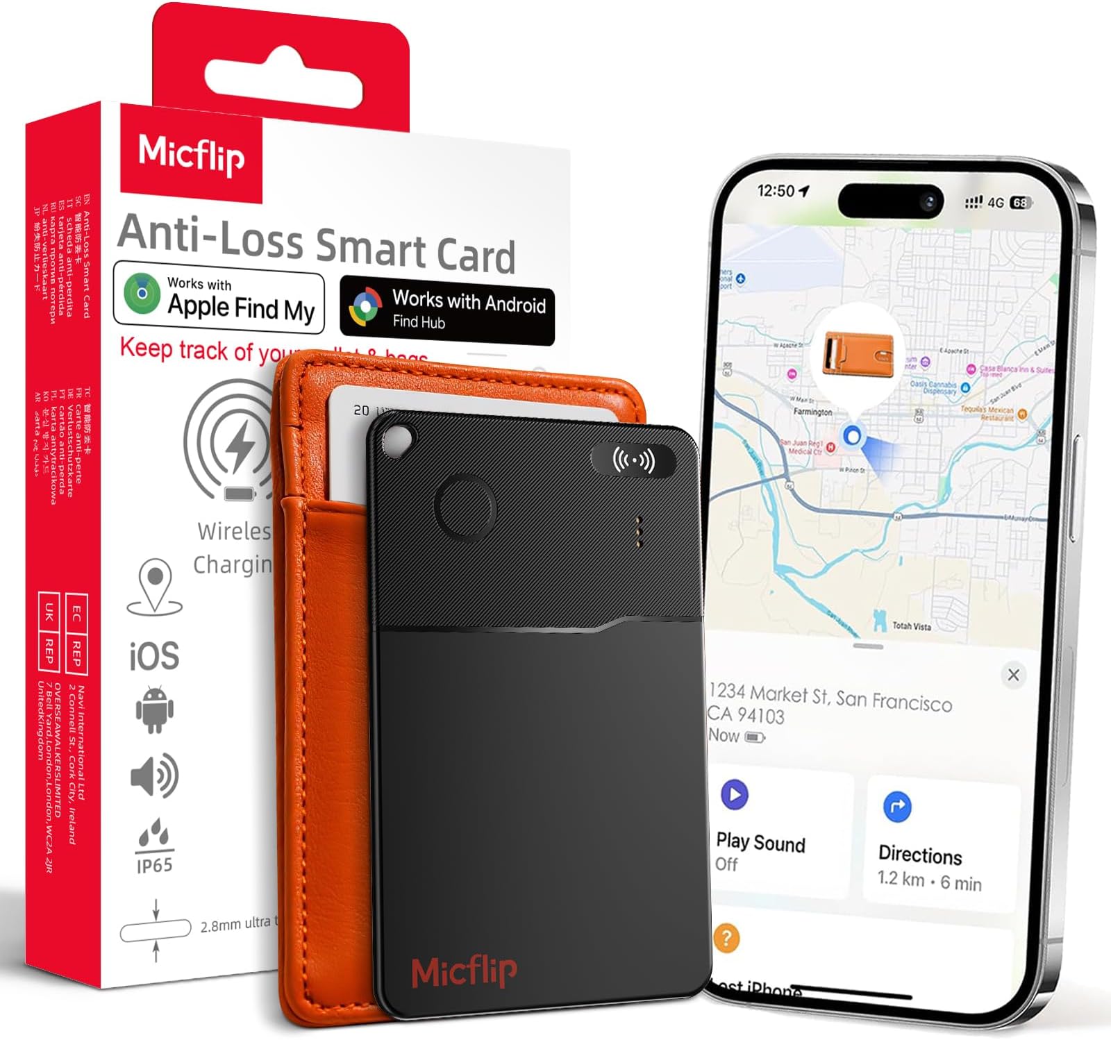 Slim Wallet Tracker Card for Android, Wireless Rechargeable Bluetooth Smart Card Finder Work with Google Find Hub, Waterproof Anti-Lost Item Locator for Wallet, Luggage, Backpack, No Monthly Fee