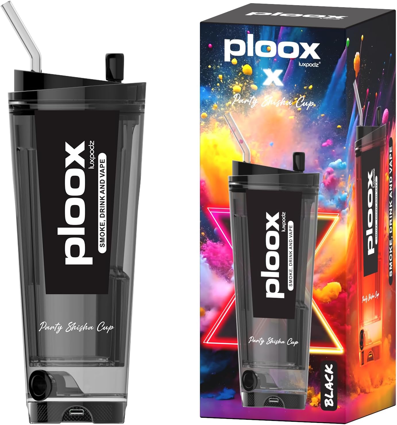 Ploox - X Party Cup Electric Portable Hookah, NEW DEVICE No Charcoal or Flavor Needed, LED Light, COMPLETE SET UP (Assorted Colors)