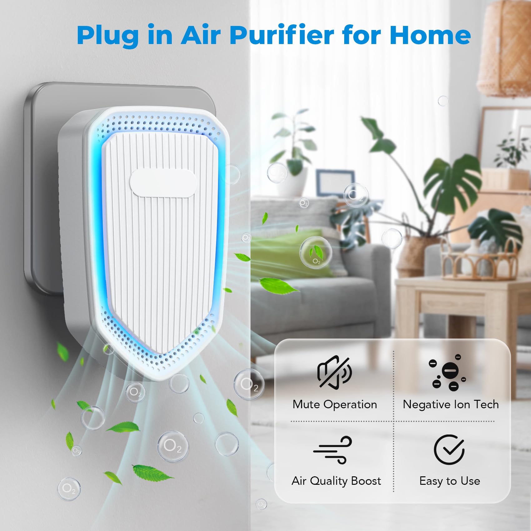 Air Ionizers Plug In Negative Ion Air Purifiers Quiet Air Freshener for Home Bedroom Office Basement - Portable Mini Air Cleaner Odor, Smoke, Dust, Pet Smell (4, White)