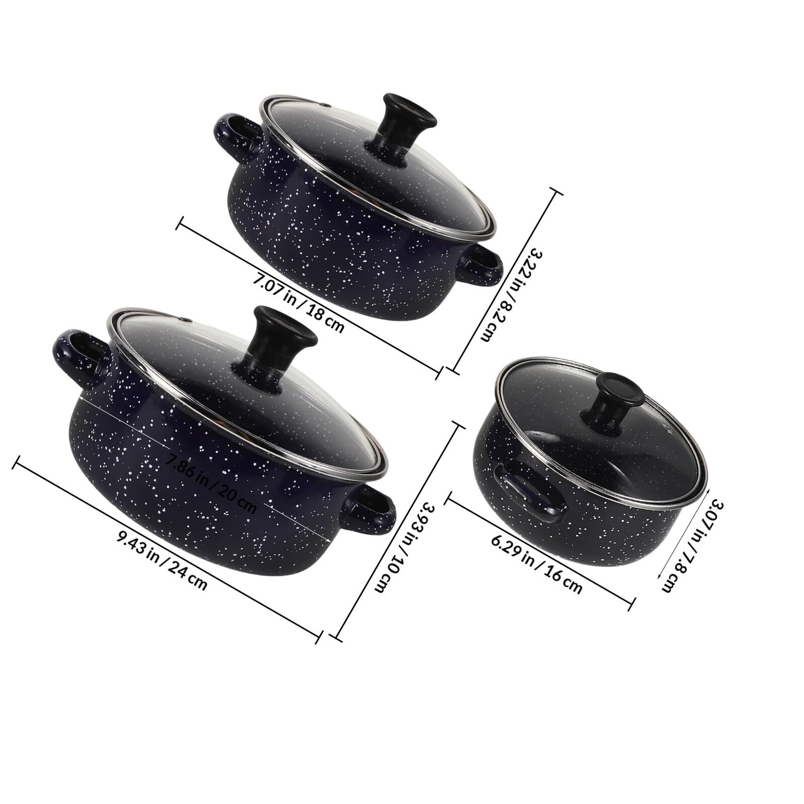 Artibetter Emaille Kleiner Suppentopf 3 Stück mit Doppelgriffen und Flachem Boden Vielseitig Einsetzbar zum Kochen von Instant Nudeln und Milch