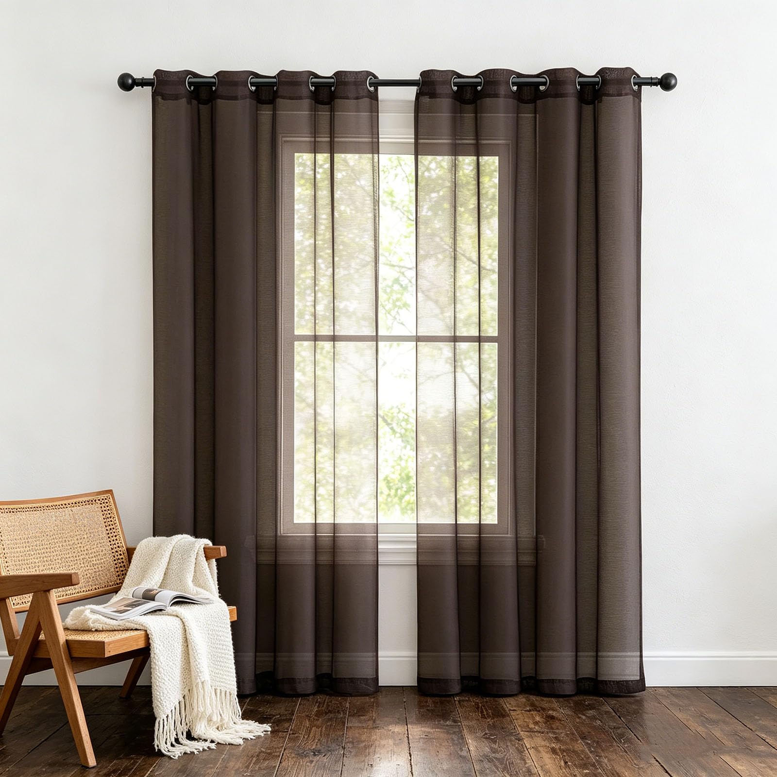 Rideaux voilages anti-UV en tulle transparent marron de dimension 200 x 190 cm
