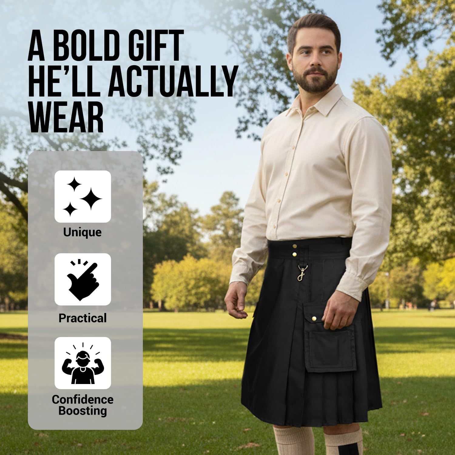 Utility kilt for Men Modern Scottish Phantom Mens Kilt for Everyday Wear with Cargo Pockets