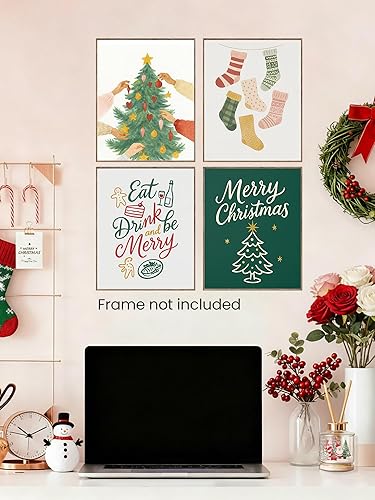 Miniatura 5 de FGFK Juego de 4 impresiones artísticas retro de moda para árbol de Navidad, medias de árbol de Navidad, decoración de Navidad, pósteres de