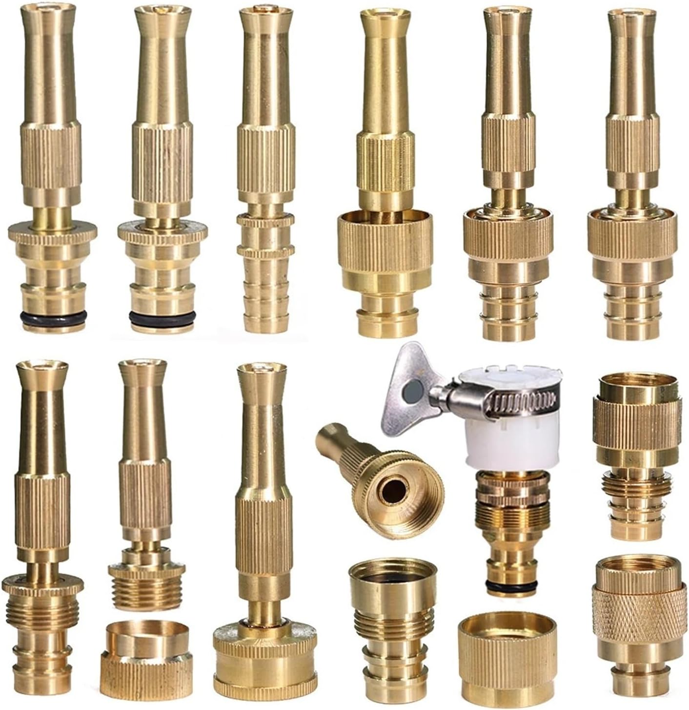 2 pcs Adjustable Brass Nozzle 1/2 3/4 Garden Hose Copper Adapter Quick Water Connector(H)