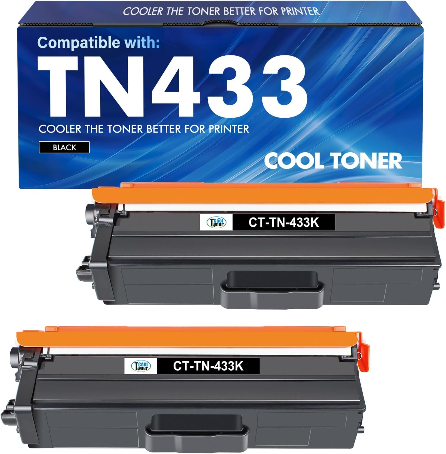 Cool Toner TN433BK TN433 Black Compatible Toner Cartridge Replacement for Brother TN433BK TN433 TN431BK TN-433 for Brother MFC-L8900Cdw HL-L8360Cdw HL-L8260Cdw HL-L8360Cdwt 8900Cdw Printer Ink 2 Pack