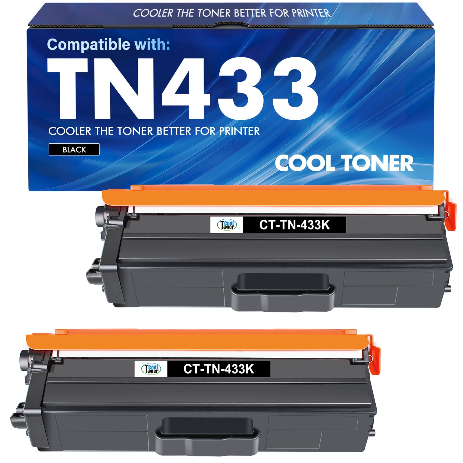 Cool Toner TN433BK TN433 Black Compatible Toner Cartridge Replacement for Brother TN433BK TN433 TN431BK TN-433 for Brother MFC-L8900Cdw HL-L8360Cdw HL-L8260Cdw HL-L8360Cdwt 8900Cdw Printer Ink 2 Pack