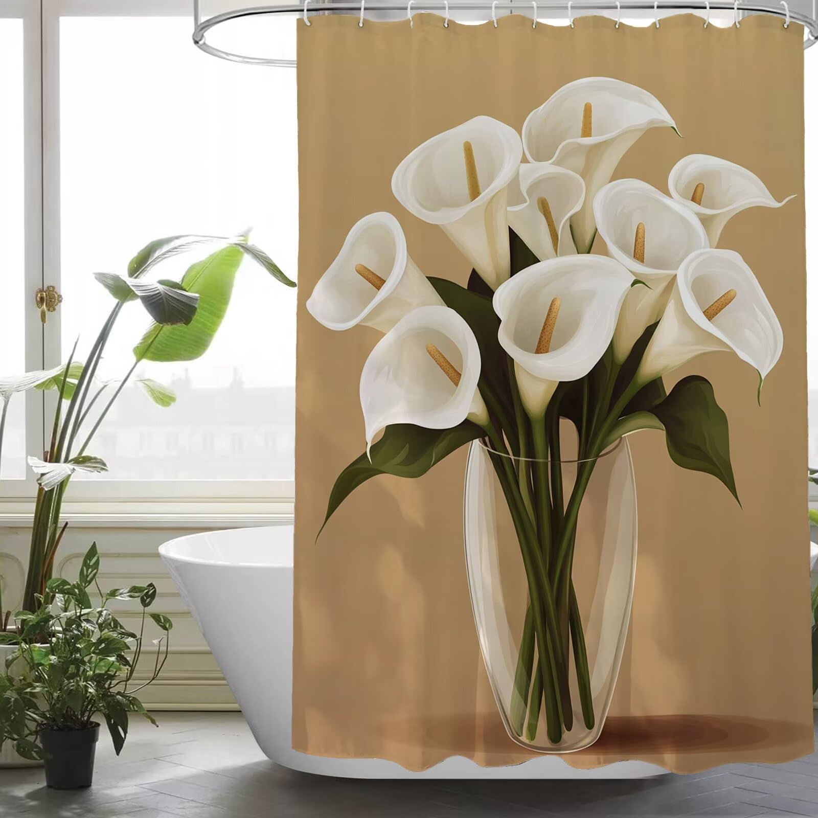 Rideau de douche pour baignoire créant une décoration de salle de bain fleur