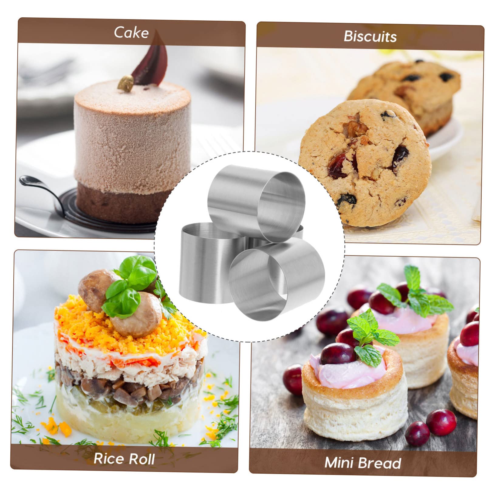 POPETPOP Moules à Pâtisserie Ronds Miniatures 8 Pièces en Acier Inoxydable | Finition Argentée, Bords Lisses, Nettoyage Facile, Lot Compact pour Dessert Individuel et Biscuit