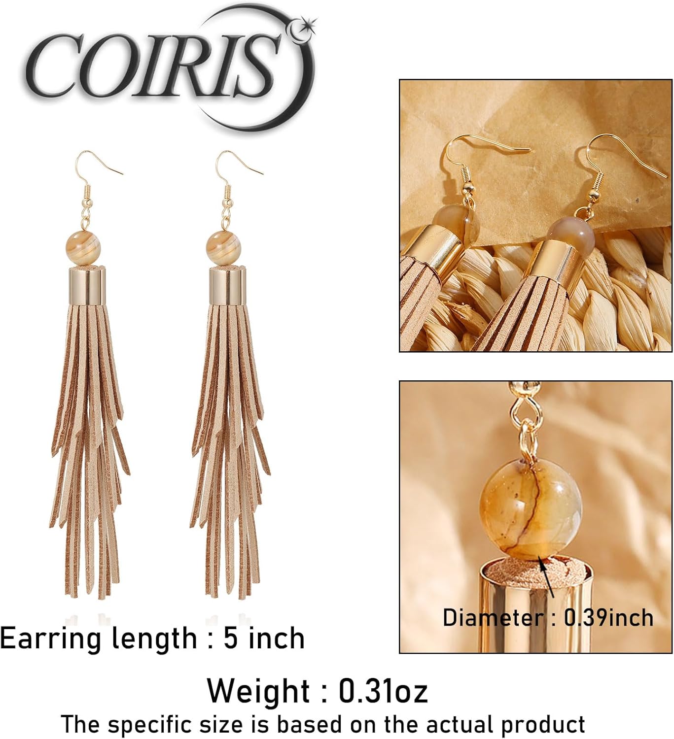 Coiris Boho Leather Layered Tassel Earrings for Women Lightweight Leather Fringe Dangle Earrings Handmade Bohemian Summer Beach Western Drop Earrings for Women - Image 6