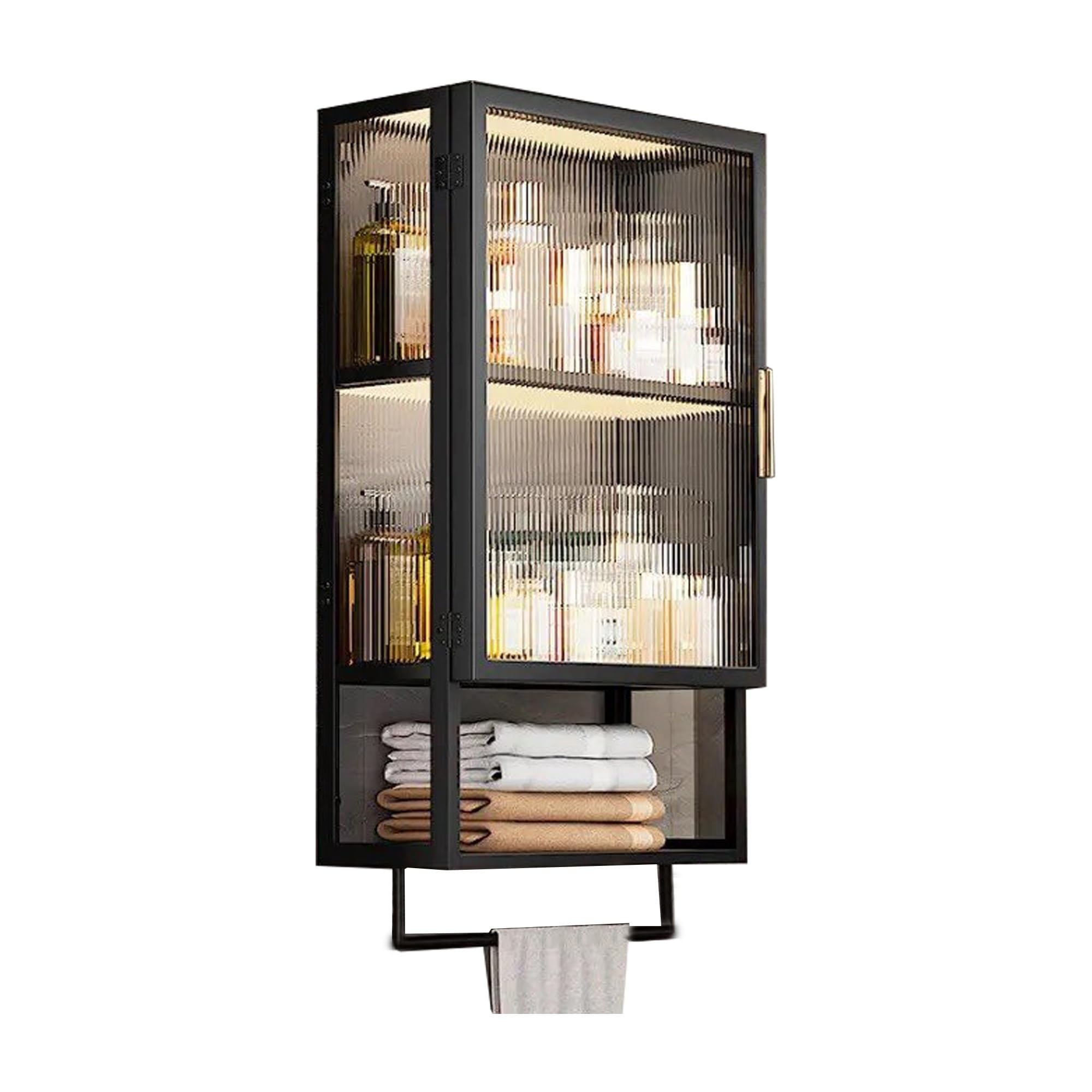 Armadietto da parete moderno nero elegante in metallo con anta in vetro, facile installazione, ideale per bagno, soggiorno, cucina, soluzione salvaspazio