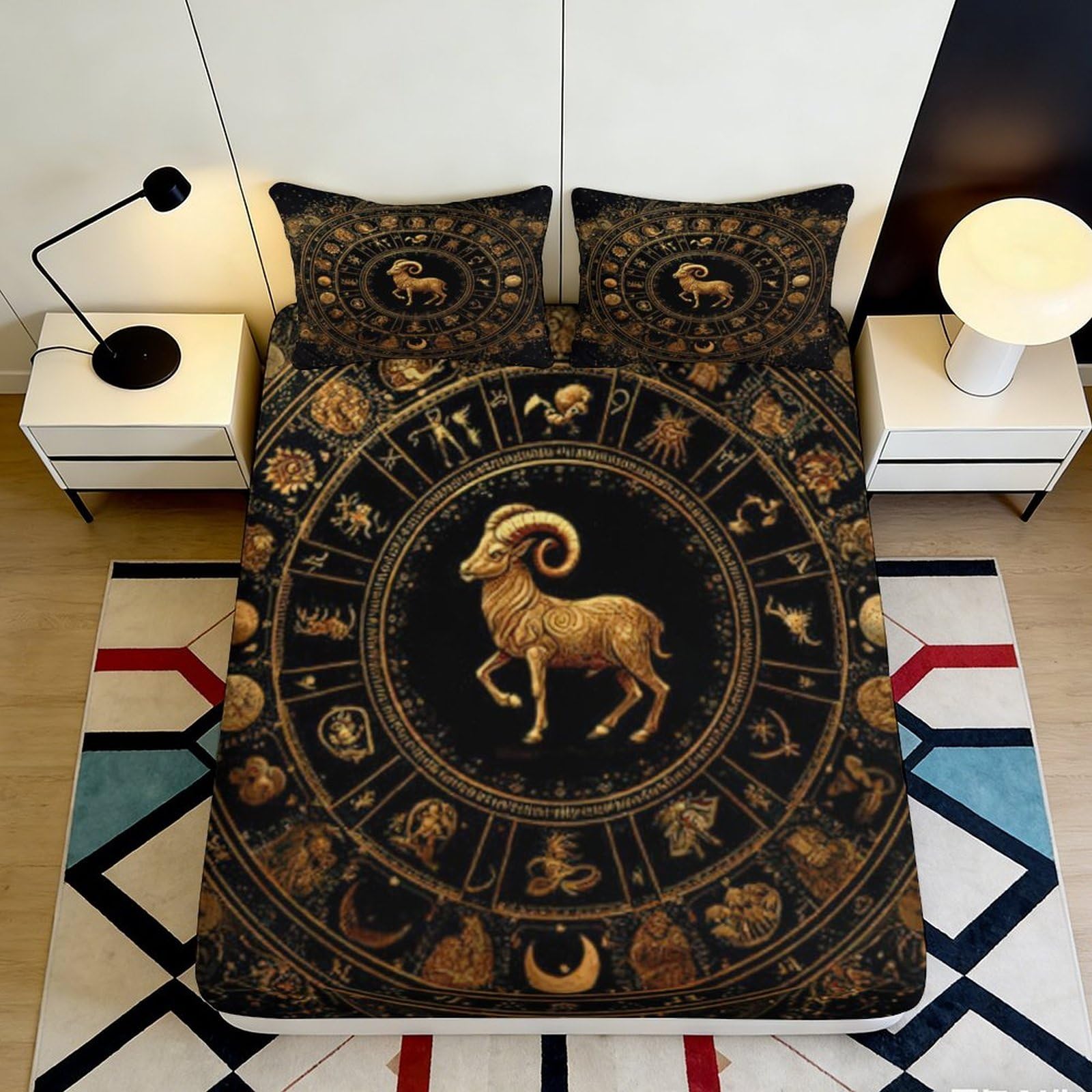 Pnayamiorkfel Style-4 3D Printed Zodiac Aries Fitted Sheet Microfiber Soft Breathable Horoscope Bed Cover For Bedroom Dorm Decor 90X200x25cm