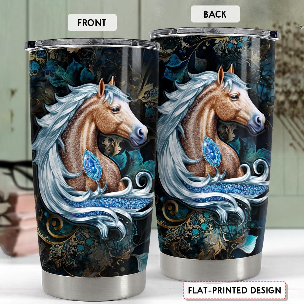 SANDJEST Horse Tumbler 20oz Horse Jewelry Drawing Style Gifts for Women Girl Stainless Steel Insulated Tumbler Coffee Travel Mug Cup Gift for Birthday Christmas - Image 2