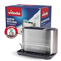 Vileda Organizer per Lavello in Acciaio Inox con Portaspugne – Pratico Supporto per Spugne, Spazzole e Dispenser di Sapone – Organizer per Lavello da Cucina – Portaspugna per Lavello della Cucina