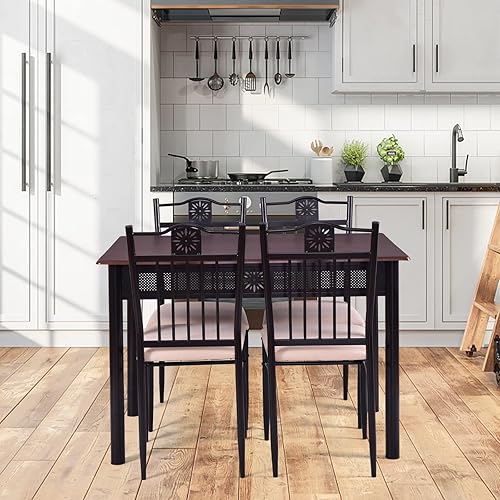 Miniatura 7 de COSTWAY Juego de mesa de comedor de 5 piezas, juego de mesa de cocina moderno para 4 personas, mesa rectangular de 42 pulgadas con 4 sillas