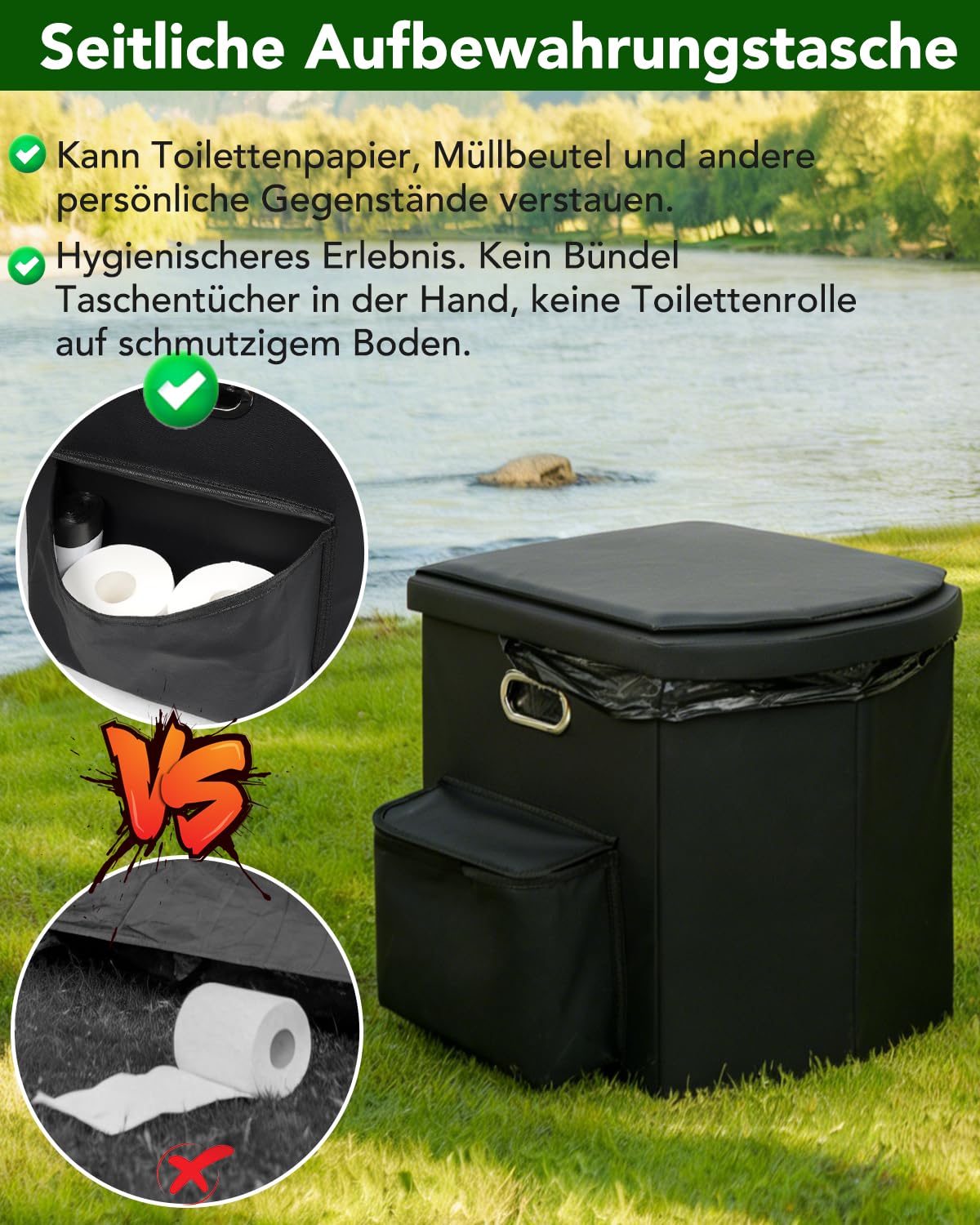 E EASTSTORM Faltbare Campingtoilette, 42 cm Sitzhöhe wie daheim, Notfall toilett für Erwachsene & Kinder, Garten,Angeln,Zelt, Schlafzimmer, Roadtrips, Strand