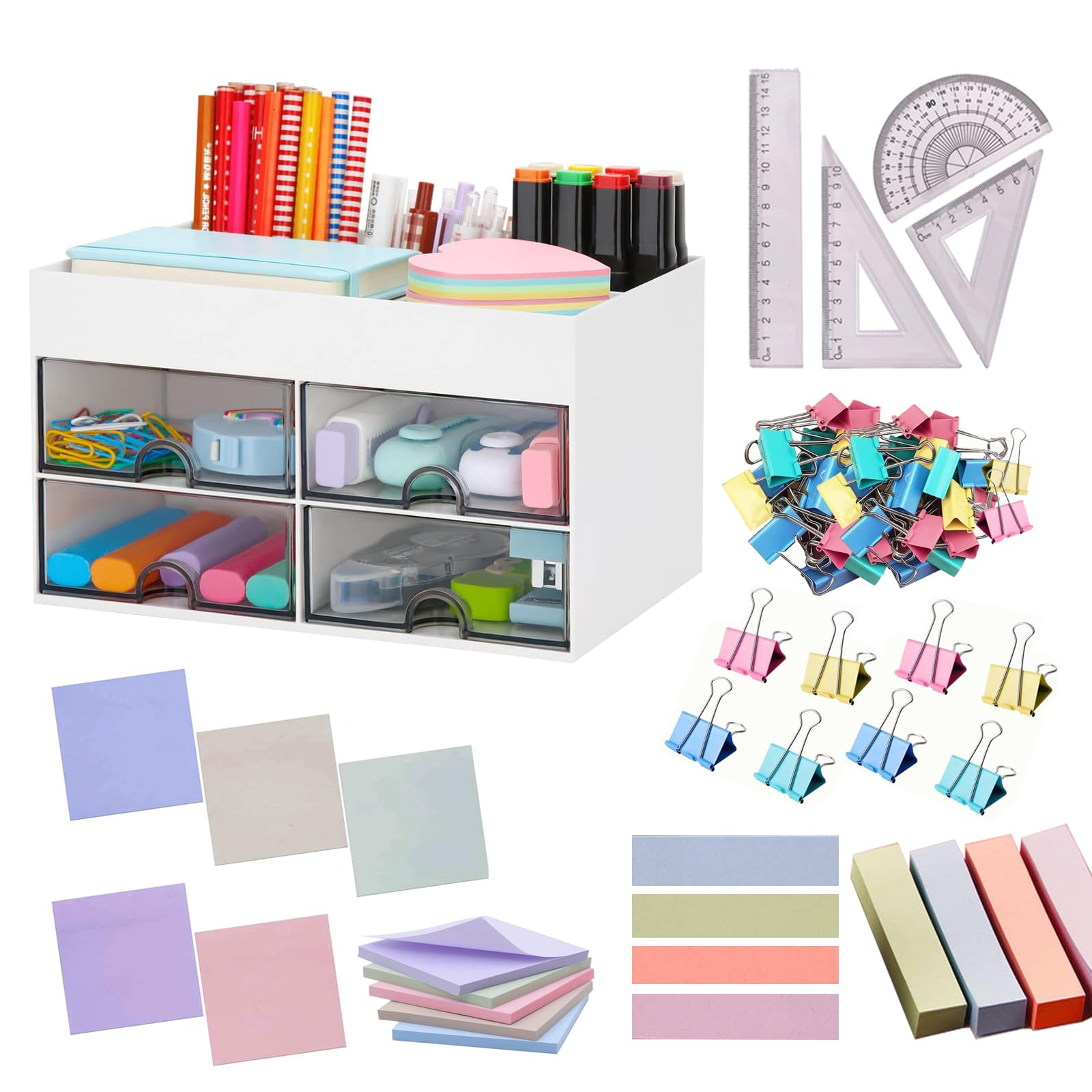 Scatola portaoggetti da scrivania, organizer da scrivania con 4 cassetti, portapenne multifunzionale for scrivania, organizer for forniture for ufficio (bianco)