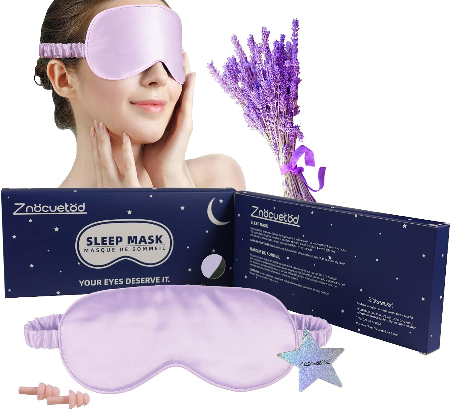 Silk Eye Mask for Sleeping Lavender Sleep Mask for Men Women,Soft Eye Blindfold for Yoga Meditation-Super Smooth and Updated Light Blocking Design with Ear Plug