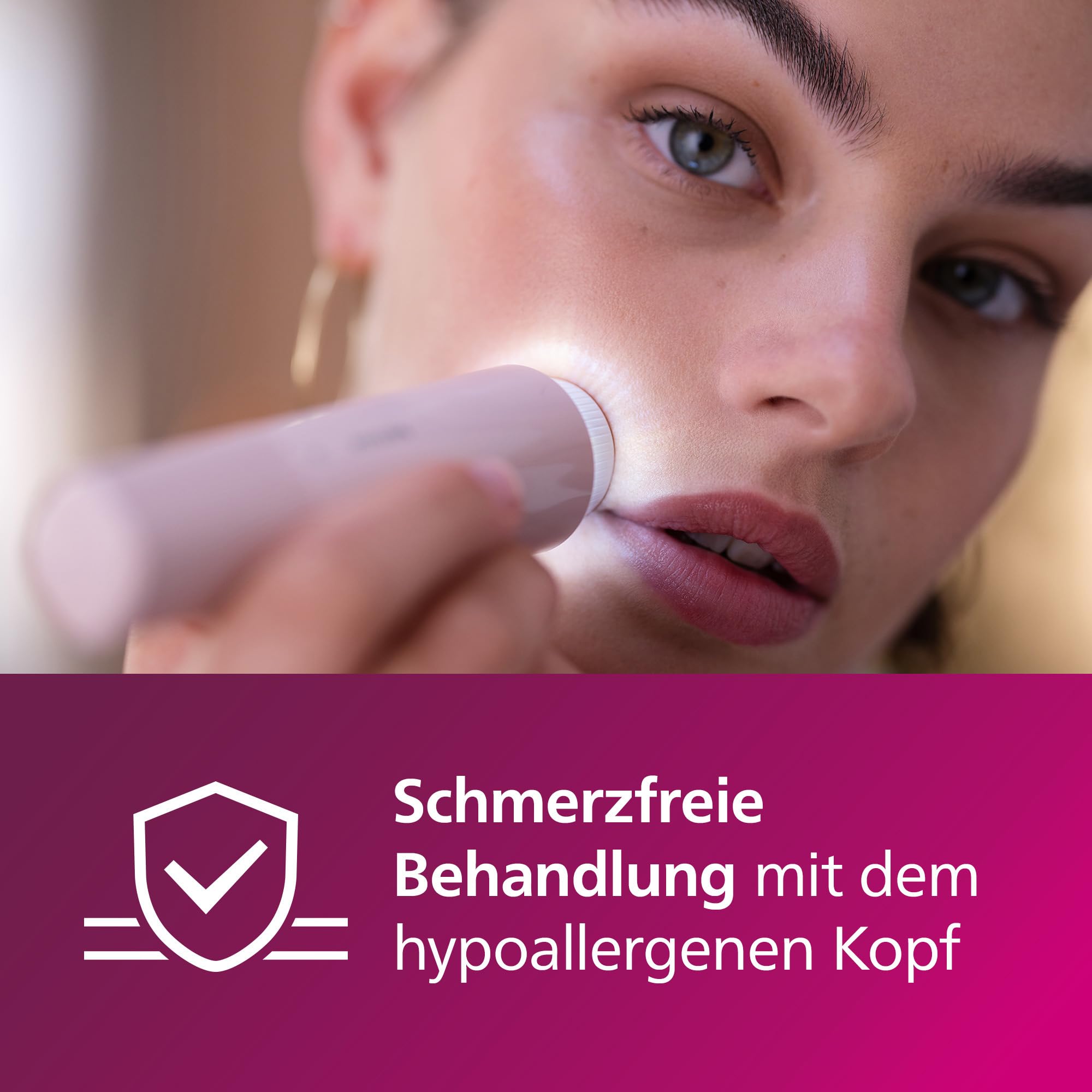 Philips Gesichtshaarentferner, 5000 Series, Haarentfernungsgerät für Frauen, kabellos und kompakt, mit hypoallergenem Kopf, sanftes und schnelles Entfernen feinster Haare im Gesicht, Modell BRR454/00