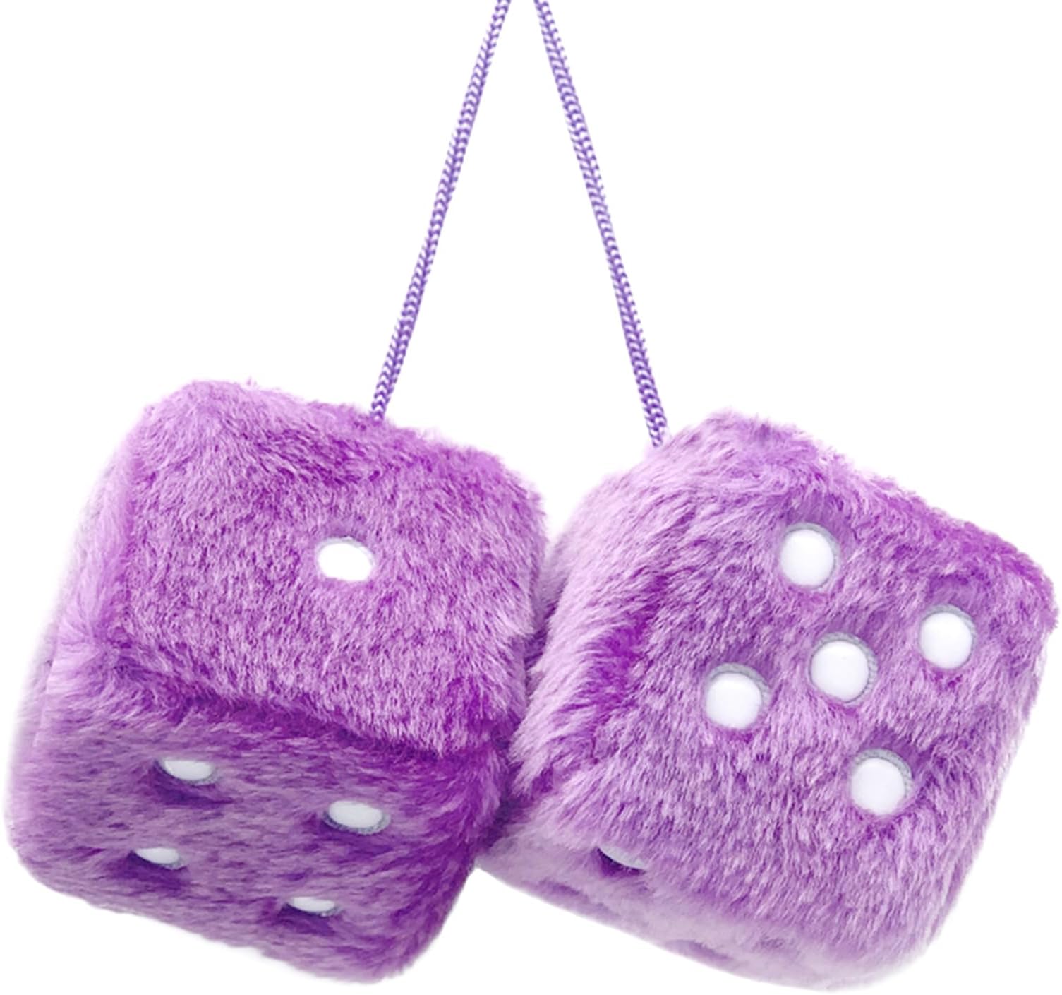 YGMONER Purple Fuzzy Dice for Car Rear View Mirror, Pair of 2.75" Plush Dice Retro Hanging Ornaments Car Interior Rearview Mirror Decor Accessories (Purple)