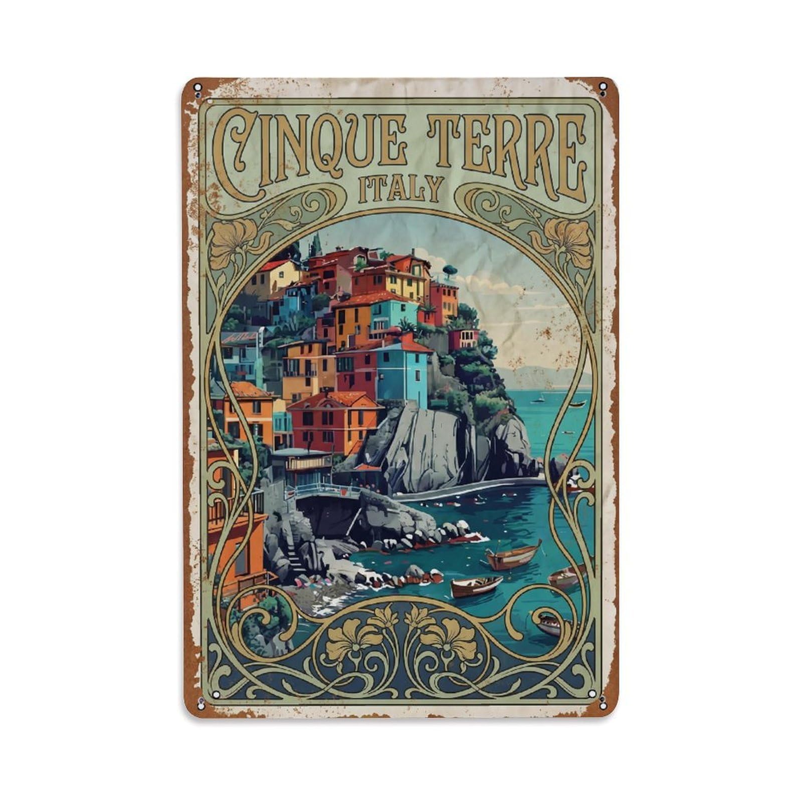 Yrnq 08X12inch Vintage Style Vintage Travel Cinque Terre Italy Lane Metal Tin Sign