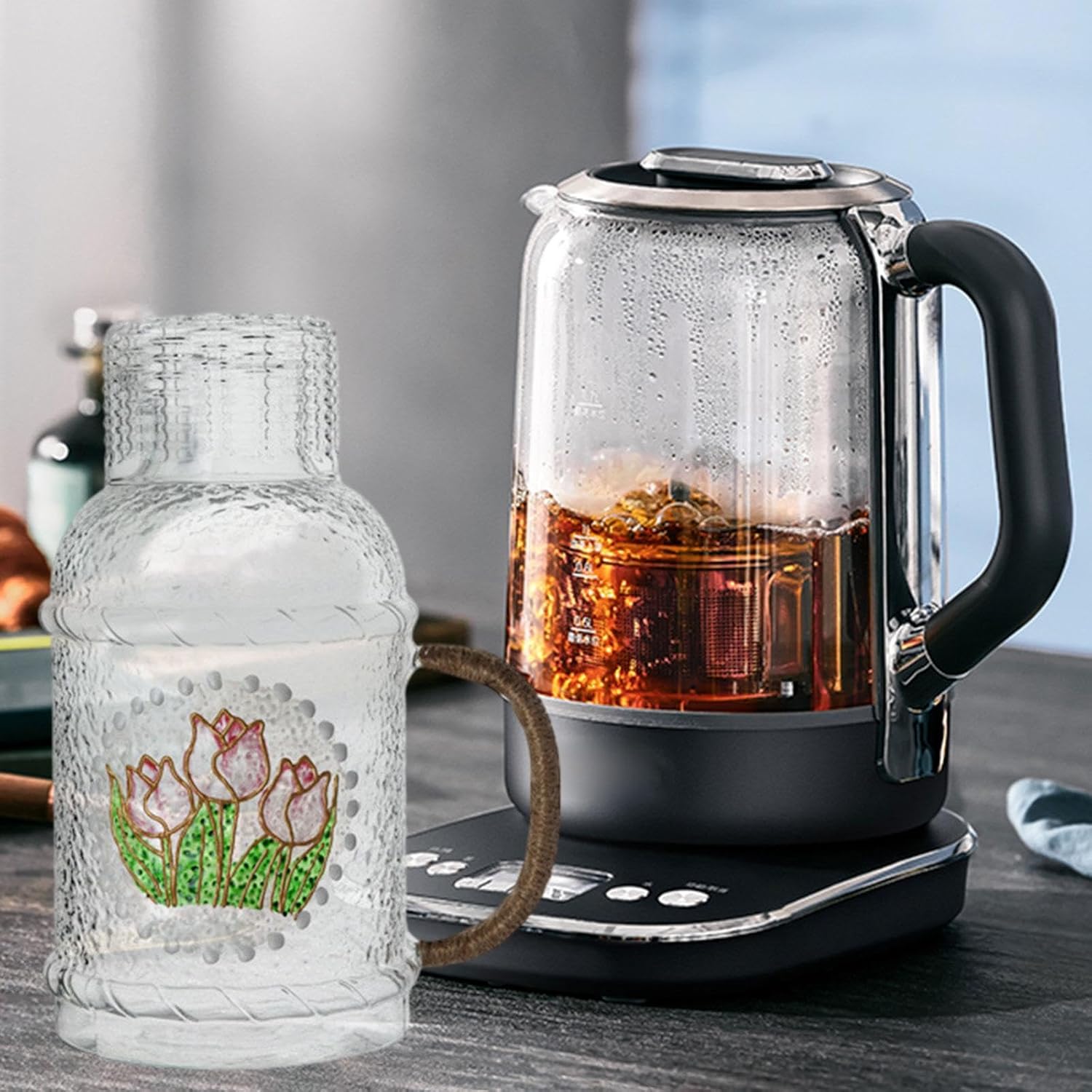 Glass Tea Mug with Infuser for Elegant Entertaining, Tulip, Kettle