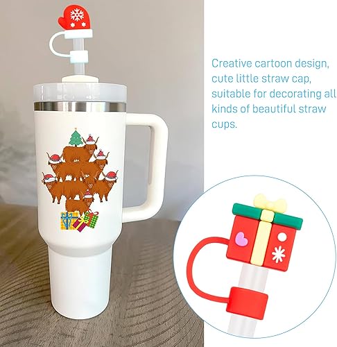 Miniatura 3 de Paquete de 4 fundas de popote de Navidad compatibles con vasos Stanley de 30 y 40 onzas, 2564 pulgadas, bonita cubierta de popote de silicona de