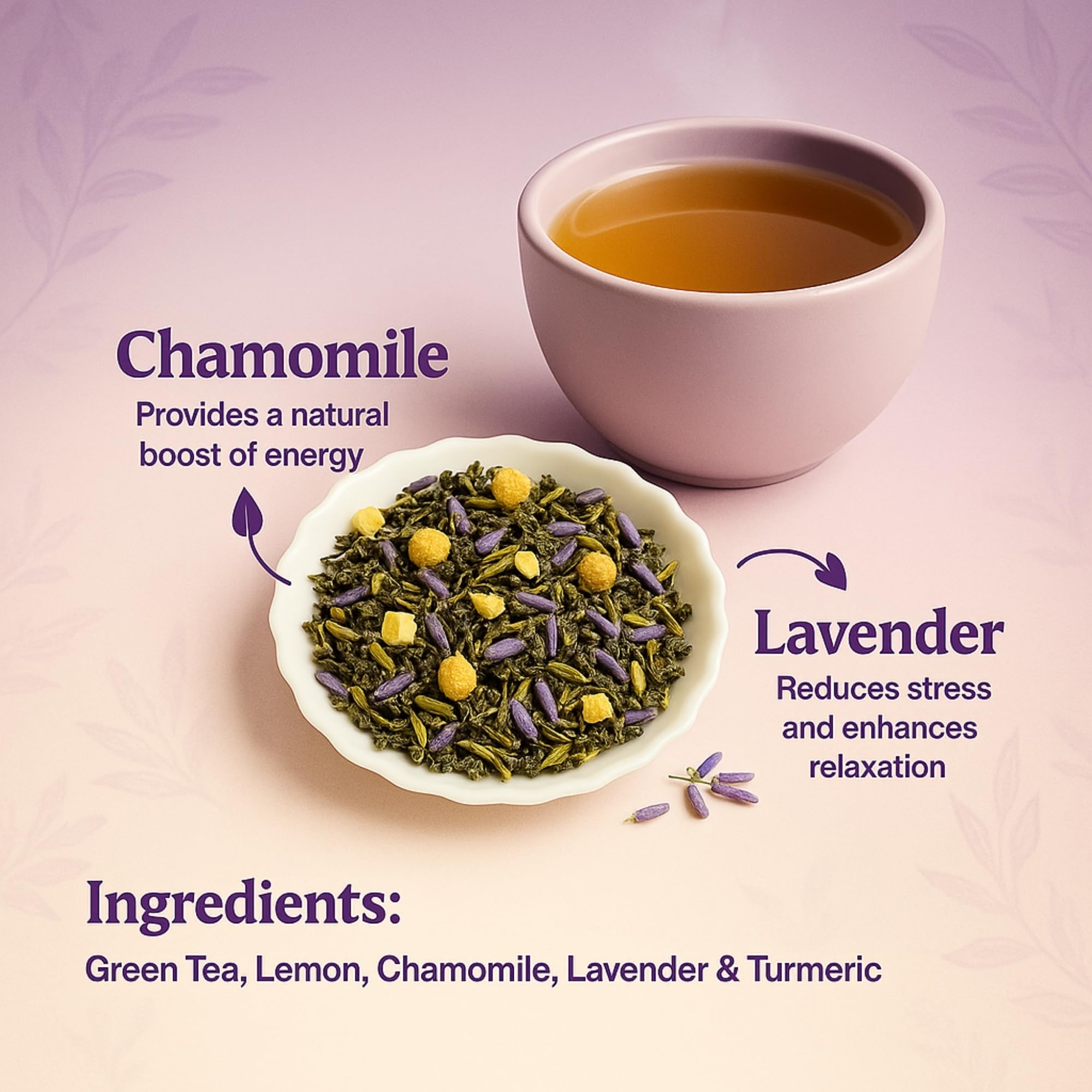 Brewora Lavender Chamomile Green Tea | Calming Floral Blend | Relaxation & Sleep Support | Smooth & Refreshing Taste | Antioxidant Rich Wellness Tea | Resealable 4