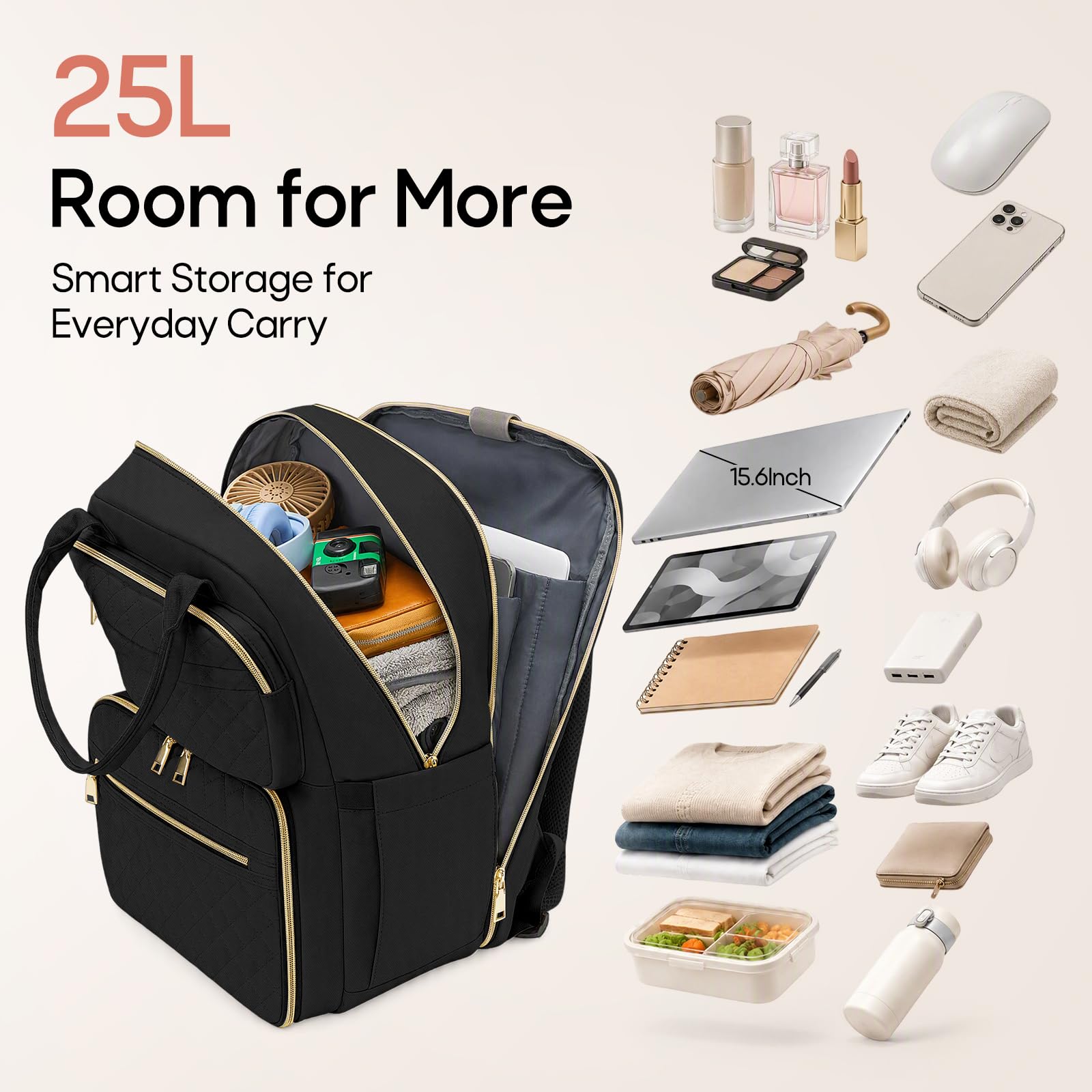 RAINSMORE Sac a Dos Ordinateur 15.6" avec Isotherme Repas, Sac a Dos Femme