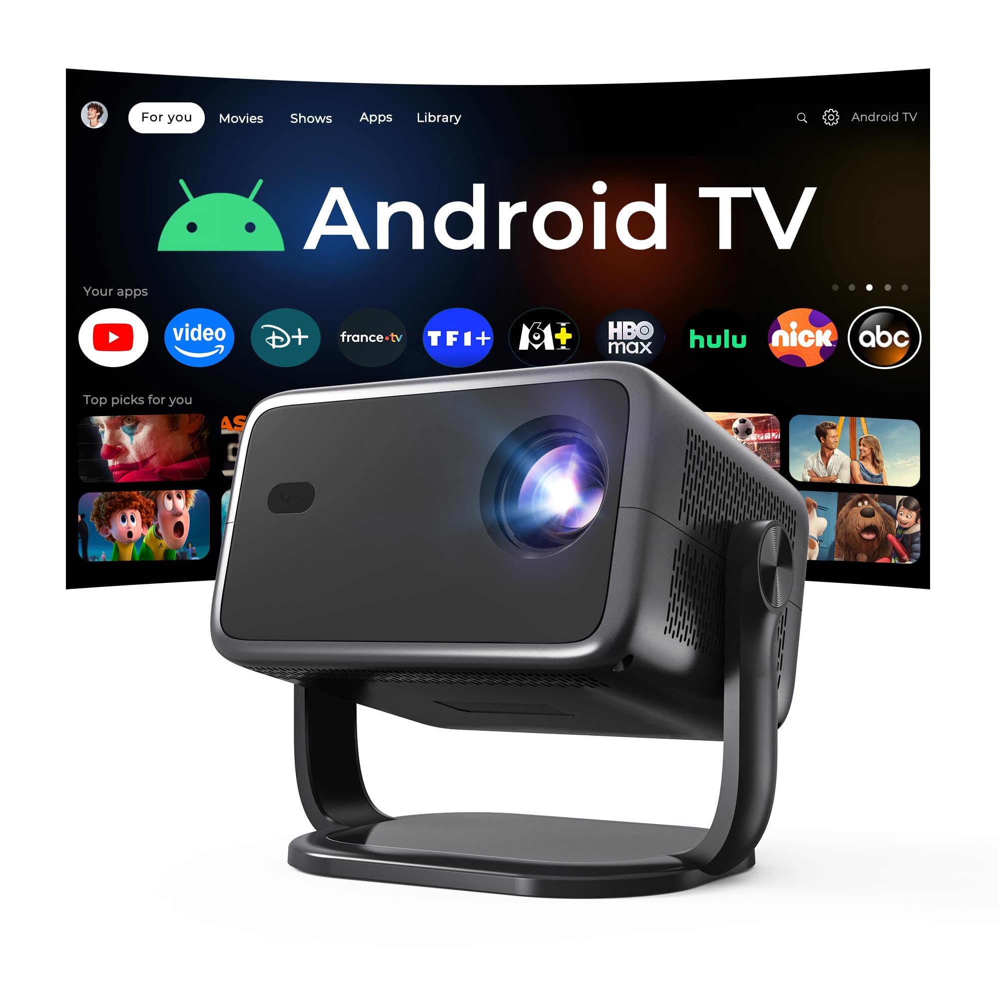 Smart Vidéoprojecteur Compatible 4K, Assistant Vocal IA&Contrôle App, HDR10