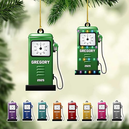 Miniatura 1 de Adorno de Navidad personalizado con bomba de gas, decoración retro personalizada para árbol de vacaciones, recuerdo único para trabajadores de