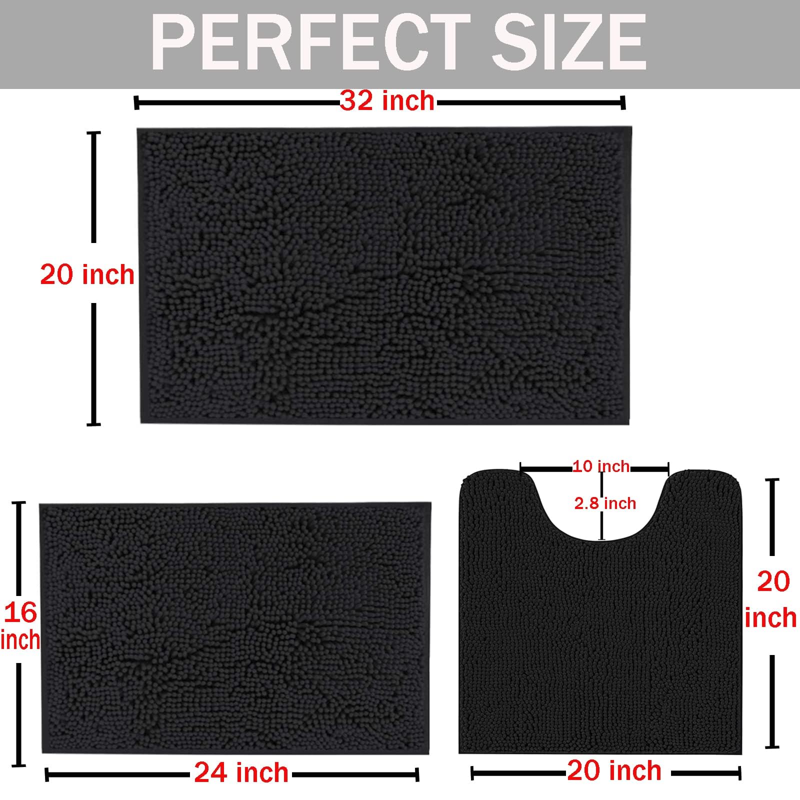 MEGAROOM Non Slip Chenille Bath Mat Sets 3 Pieces, Soft and Anti Mould Bath Mats for Safety and Comfort - Image 2