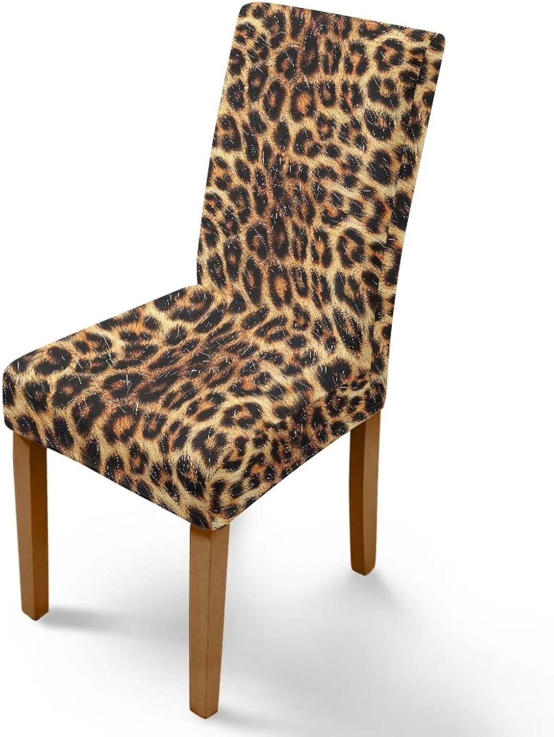 Brown Leopard Print Dining Chair Cover, Stretch Dining Room Chairs Slipcover Breathable Kitchen Chair Protector for Living Room, Set of 6