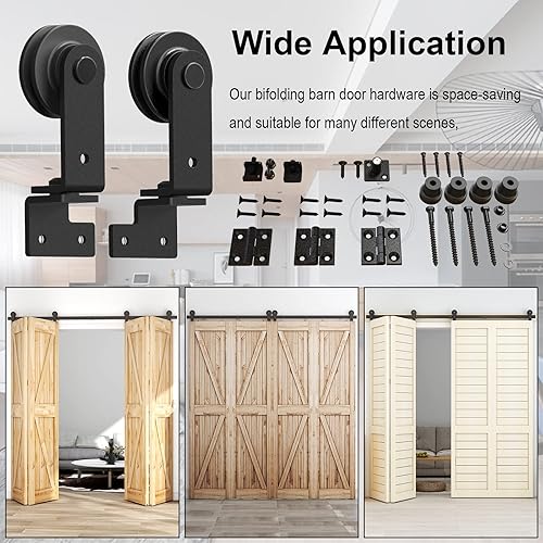 Miniatura 3 de TSMST Kit de herrajes para puertas correderas de granero plegables de 9 pies/108 pulgadas para 4 puertas, juego de rieles de puerta de granero