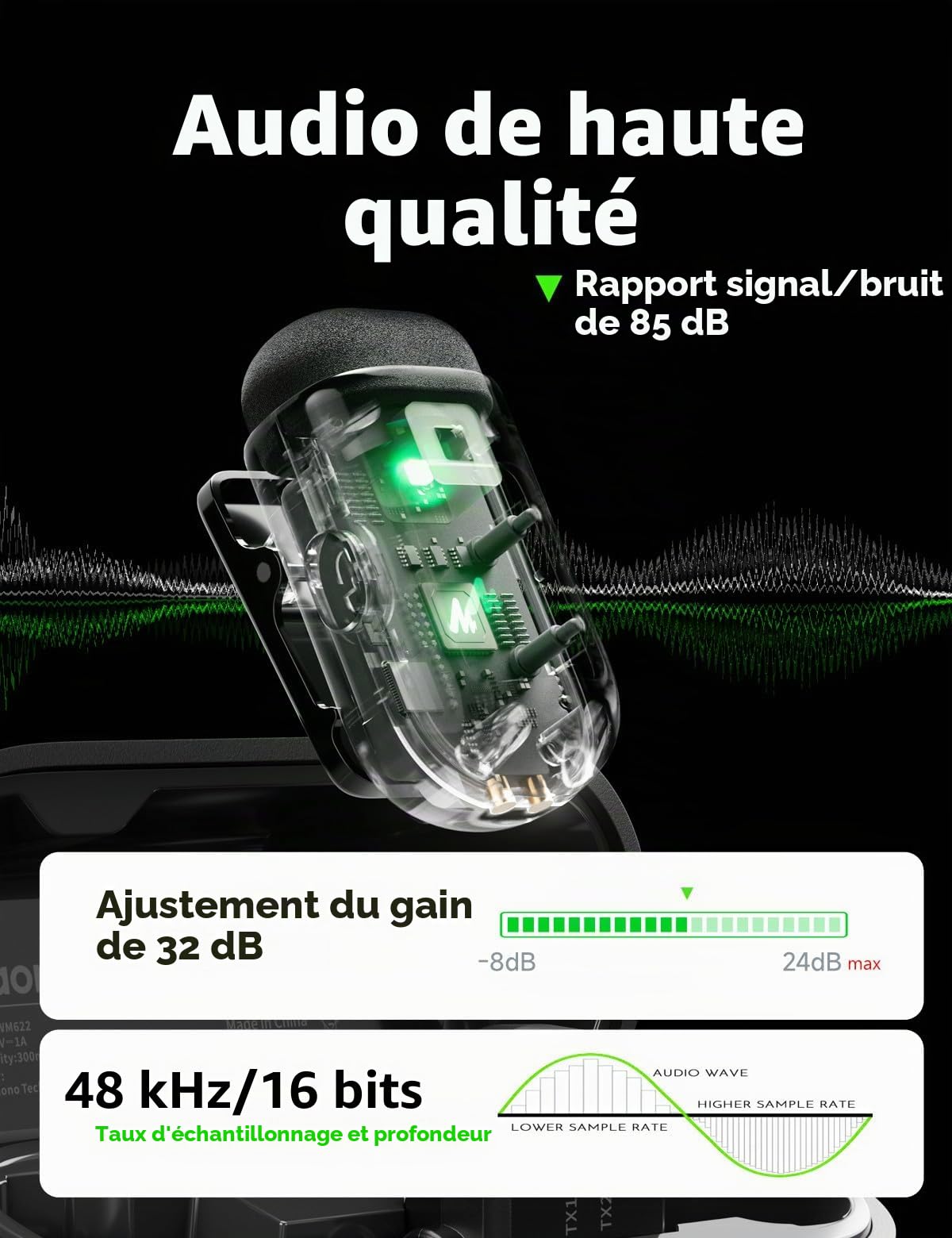 MAONO Wave T1 Mini Micro Cravate sans Fil pour iPhone 17 16 15 Android, Tablette, avec USB-C, Réduction de Bruit, Filtres Vocaux IA, pour TikTok Youtube Vlog Vidéo