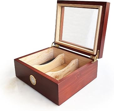 Shark Anatolia Mezmob Solid Native Cedar Tree Humidor Cigar Box Glass 2 Compartment Analog