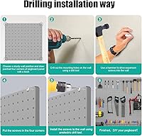 Vista 4 de Tablero de clavijas, paquete de 4 paneles de metal de color gris, organizador de pared con marco doblado, tablero grande y resistente para paredes
