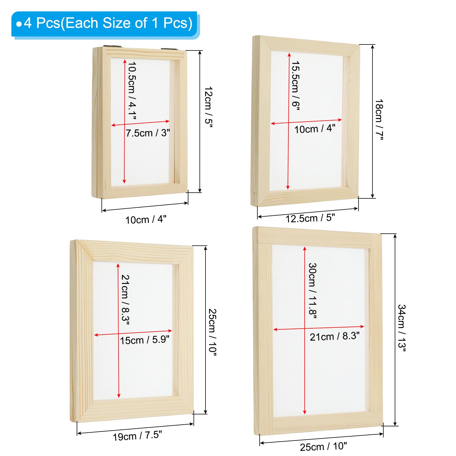 PATIKIL 4 Sizes Wooden Paper Making Screen Set - Image 2