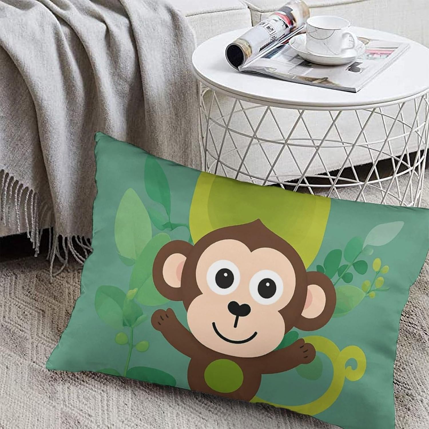 Cartoon Monkey Pillowcases Soft Plush Pillow Case with Zipper Print Double Side Breathable Pillow Cover Cozy Decorative Throw Cushion Covers for Sofa Couch Bed 12 "x20