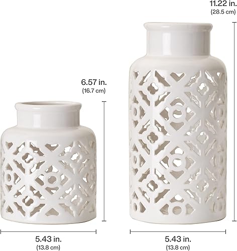 Miniatura 2 de Elements Jarrones de cerámica perforados para sala de estar comedor dormitorio oficina decoración del hogar decoración de granja centro de mesa