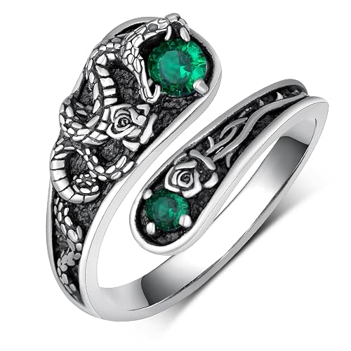 Cujiesp Witches Knot/Just Breathe/Snake/Dragonfly Ring 925 Sterling Silver Spoon Ring Adjustable Thumb Open Ring for Women - Snake Ring