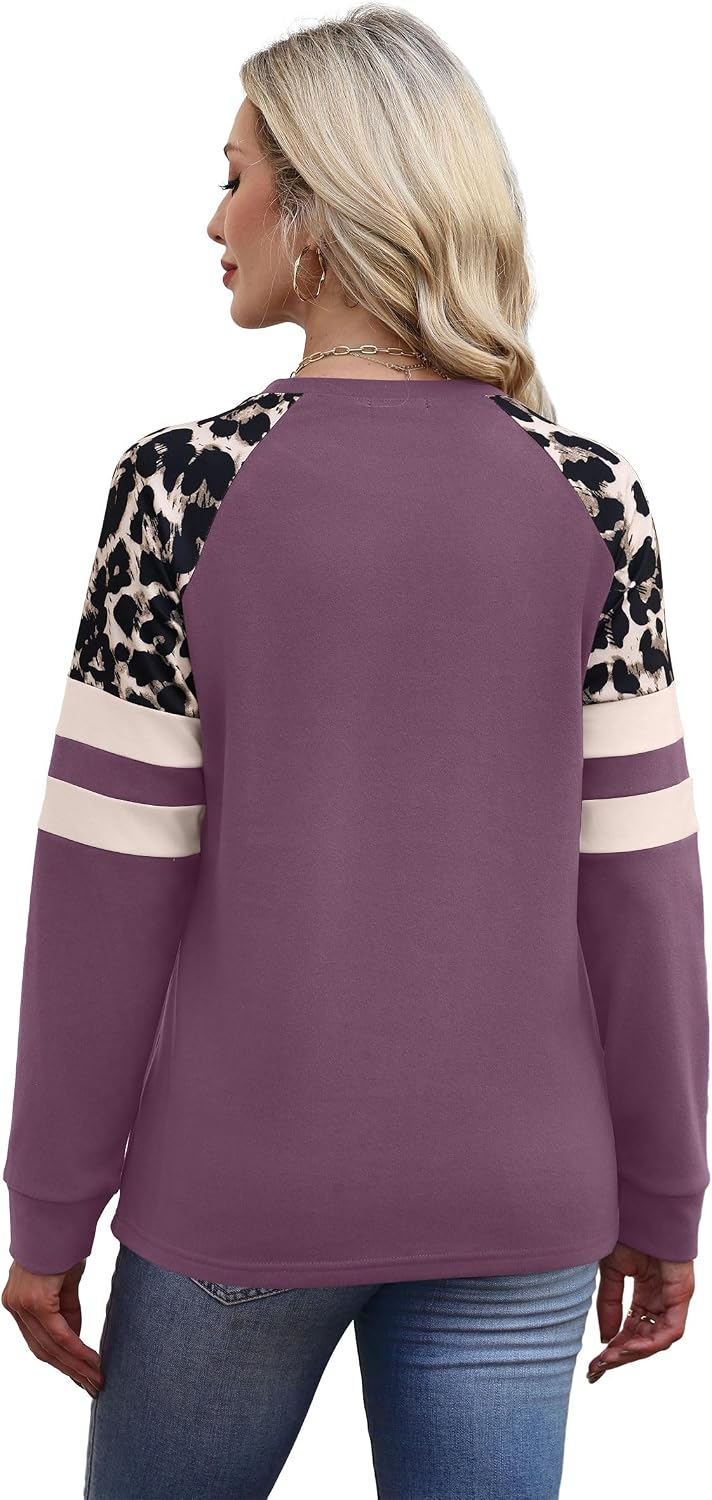 WIHOLL Sweatshirts for Women Crewneck Long Sleeve Loose Fit Tops Color Block Fashion 2026 image 5