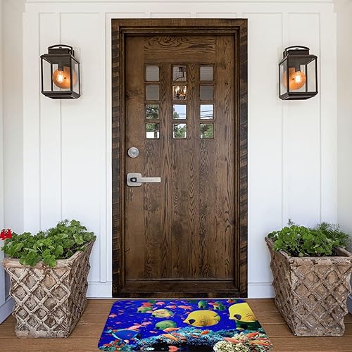 Miniatura 6 de SUROLA Alfombra de peces marinos para sala de estar dormitorio antideslizante impermeable de poliéster suave lavable