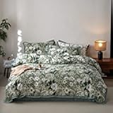 EAVD Girls Floral Duvet Cover Twin Soft 100% Cotton Shabby Chic White Floral Green Leaves Bedding Set with 2 Pillowcases Vintage Garden Style Botanical Print Duvet Cover with Zipper Closure