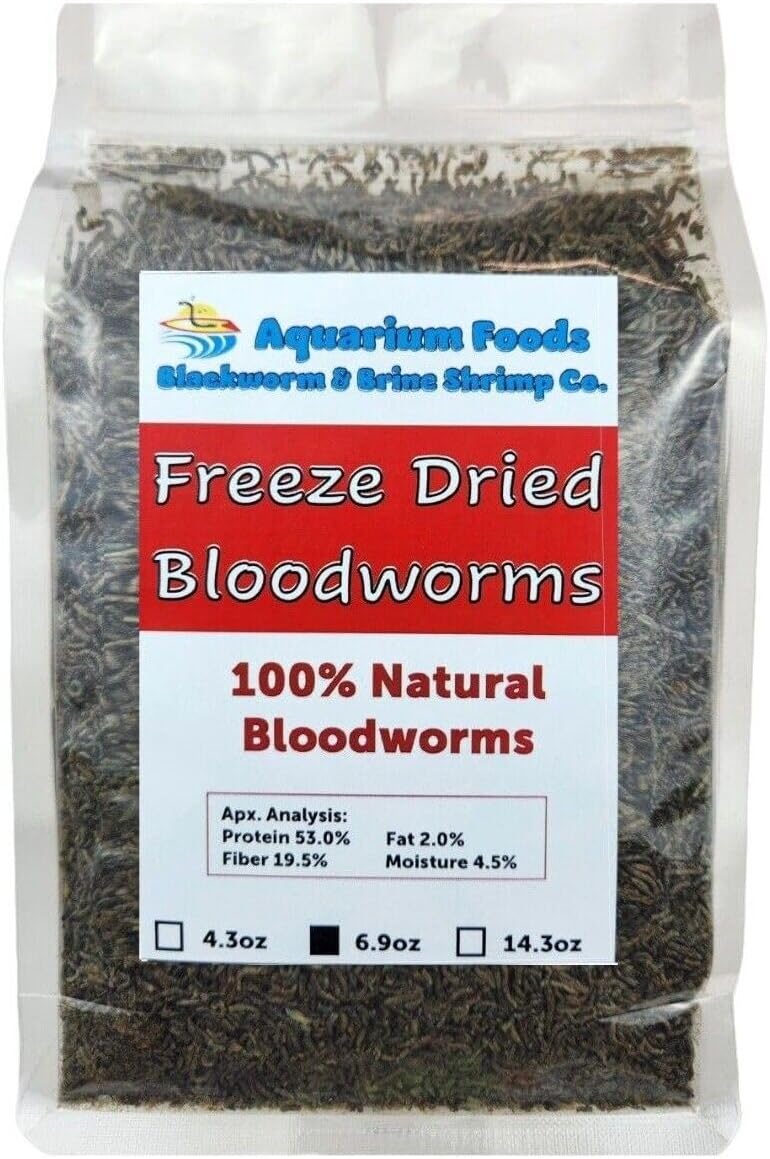 Aquatic Foods Inc. Bloodworms, Grade A Floating Freeze Dried Bloodworms for All Tropical Fish, Cichlids, Discus, Tetras, Goldfish, Bettas, Angel Fish, Marine Fish, Carnivorous Plants - 6.9oz Clear Bag