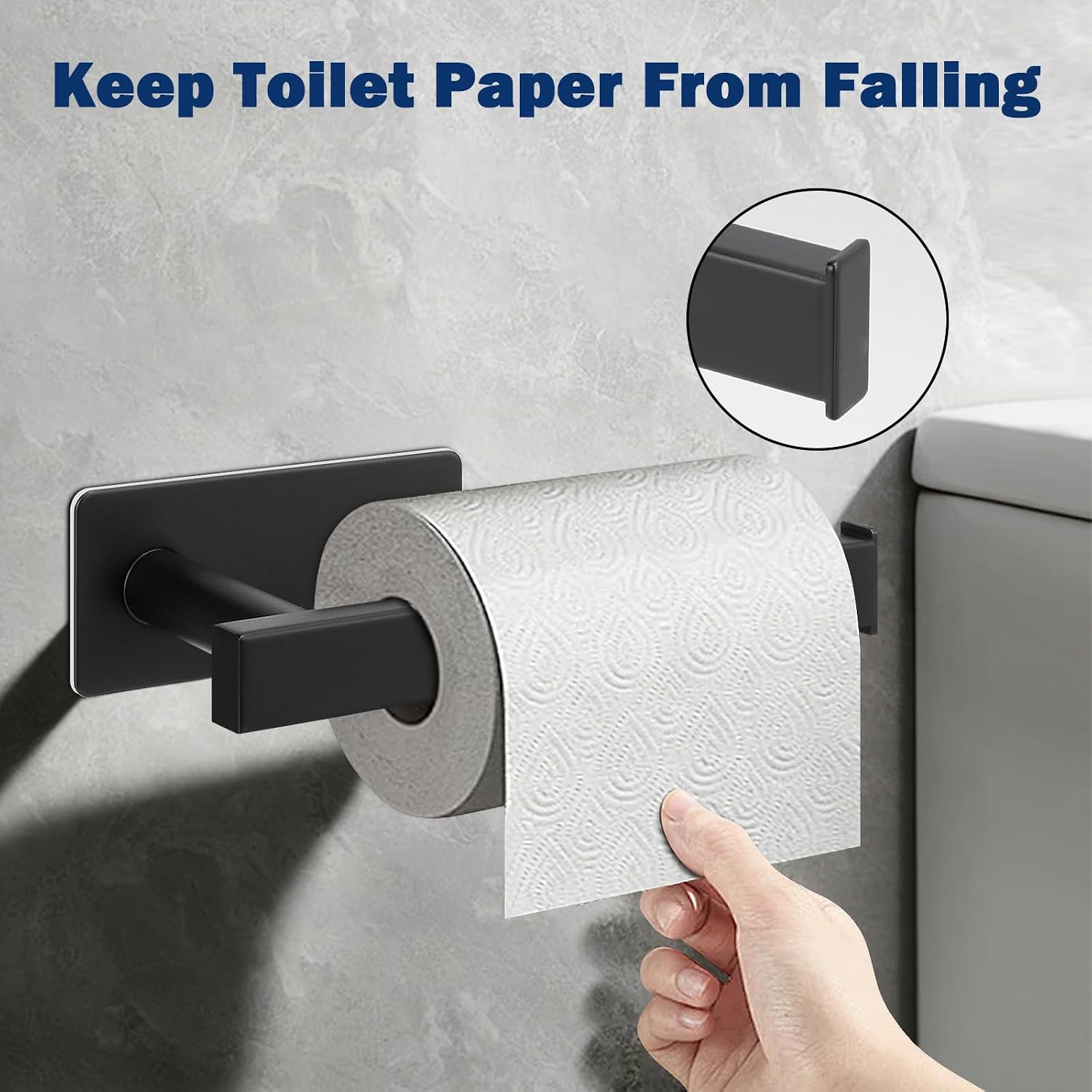NearMoon Toilet Paper Holder Self Adhesive, Premium Thick SUS304 Stainless Steel Square Rustproof Toilet Roll Holder no Drilling for Bathroom, Kitchen, Washroom (Matte Black) image 4