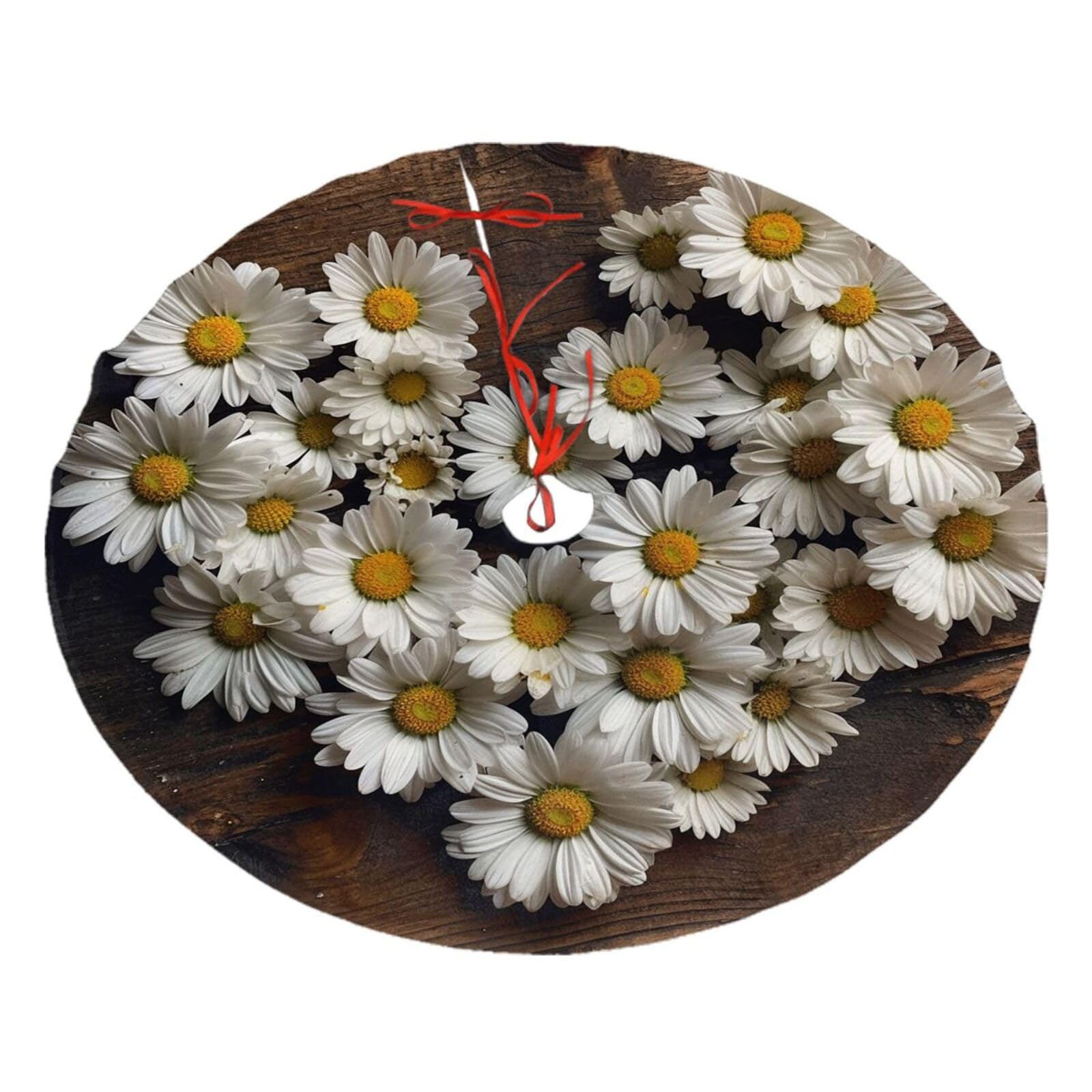 Daisy Flowers On Wooden Board Christmas Tree Skirt 36",Soft Plush Xmas Tree Mat Christmas Tree Oranment for Merry Christmas Party Holiday Indoor Outdoor Decorations