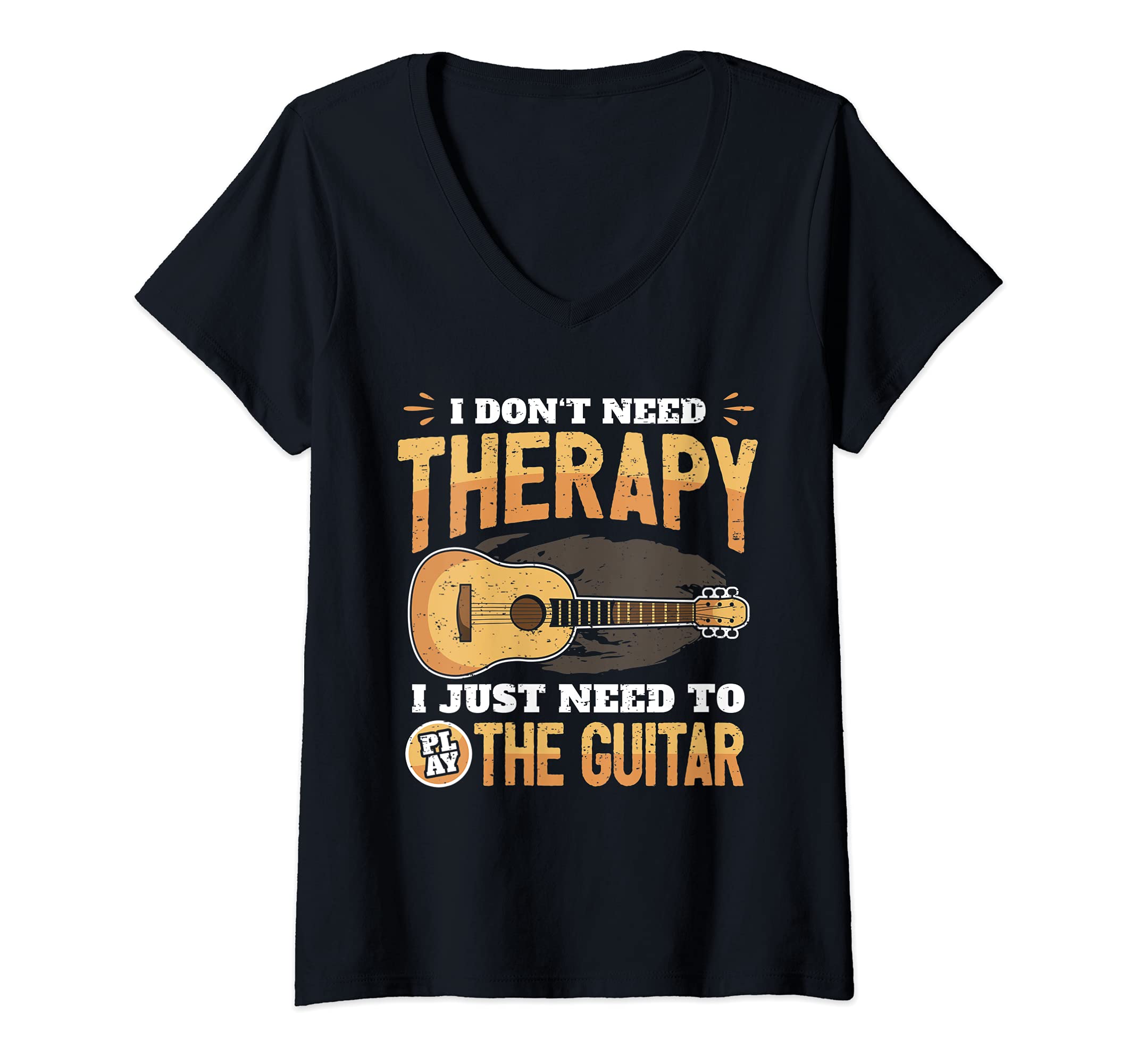 Womens Funny Guitar Player Saying Guitarist Music I Therapy V-Neck T-Shirt, Black
